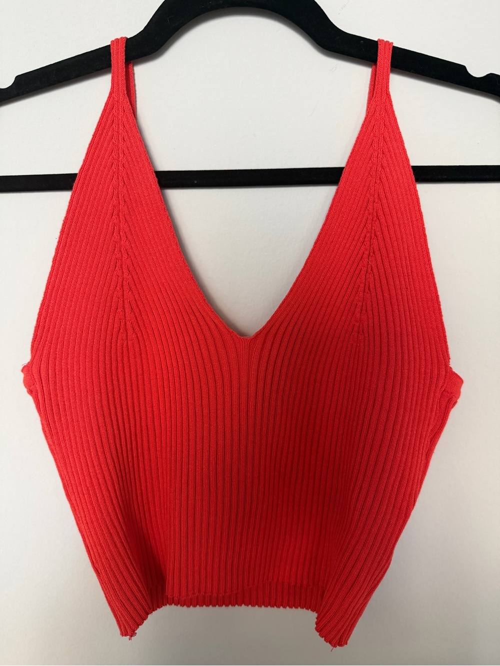 SHEIN Red Ribbed V-Neck Knit Crop Top